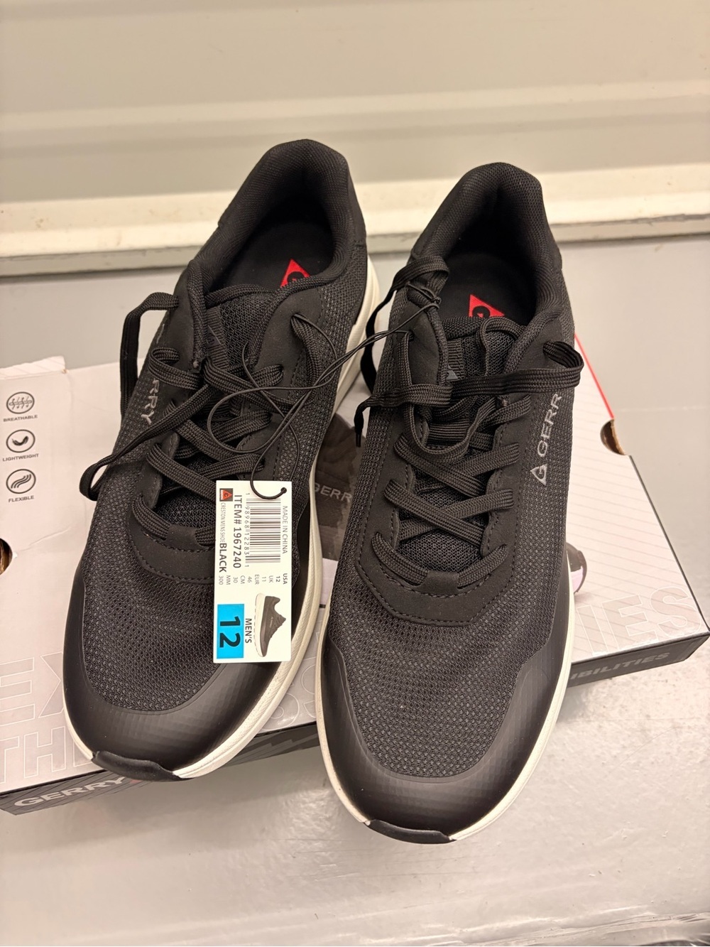 Gerry Men's Creston Lightweight Athletic Sneakers Black White NWT - Size 12